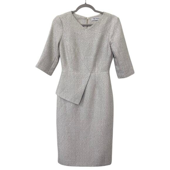 THE FOLD Eaton Tweed Dress Gray Wool Blend Midi Peplum US 2 Kate Middleton EUC - Picture 1 of 12